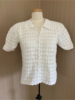 Studio London 100% Cotton Cropped Knit Cropped Short Sleeve Sweater Large